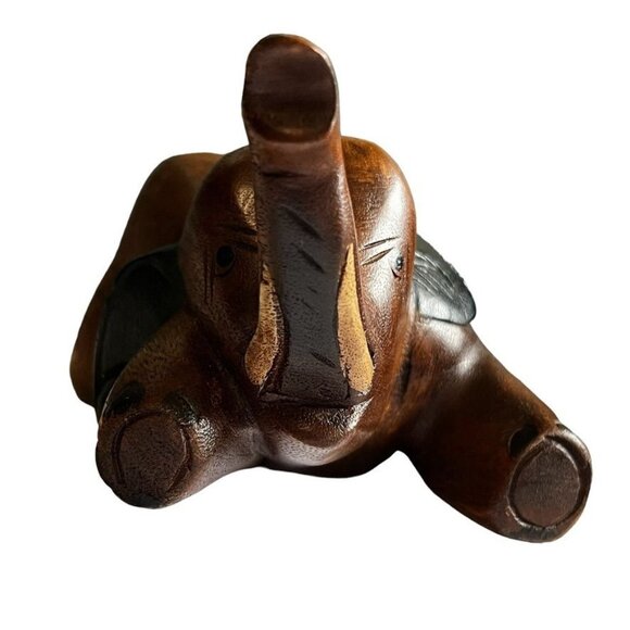 Antique Playful Baby Elephant Hand Carved Solid Wood Two Tone - Picture 8 of 14